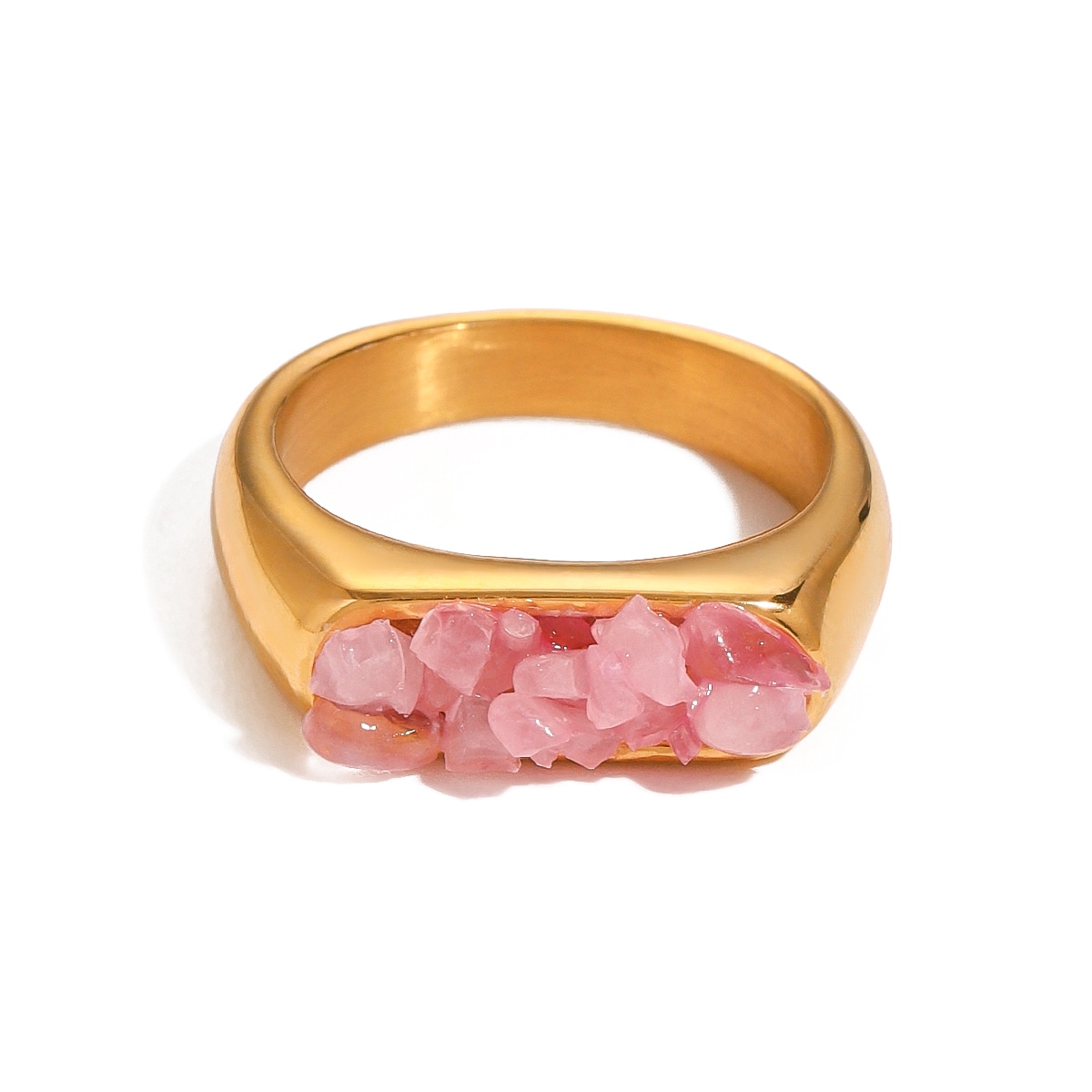 1 stuk Eenvoudige serie Retro Geometrische roestvrij staal 18K vergulde natuursteen dames enkele ring 